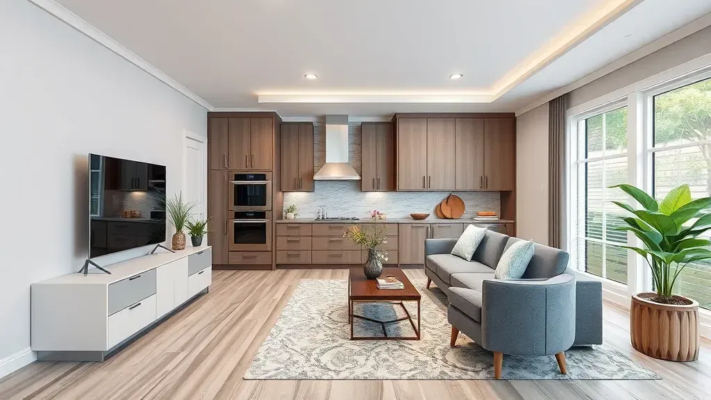 Virtual consultation setup for home remodeling in Tampa, featuring design tools and a modern room layout.