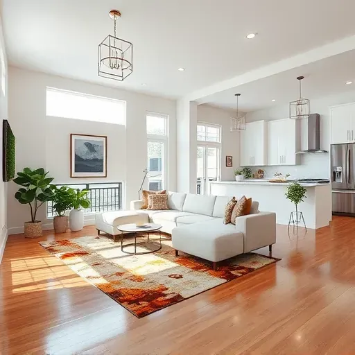 Modern living room in Dade City FL with polished hardwood floors, sleek walls, and natural light enhancing the design.