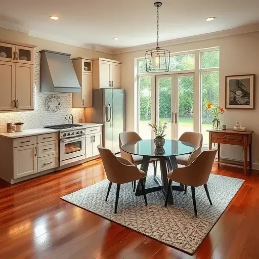Modern kitchen remodel in Egypt Lake-Leto, FL with elegant cabinetry, chic dining area, and natural light flooding in.