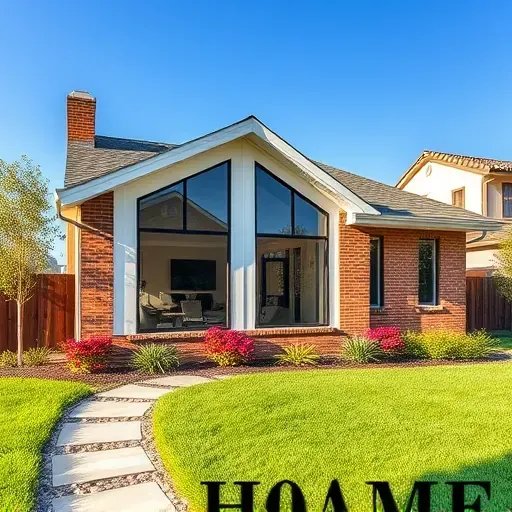 Home addition in Tampa, showcasing modern architecture, energy-efficient windows, manicured landscaping, and clear skies.