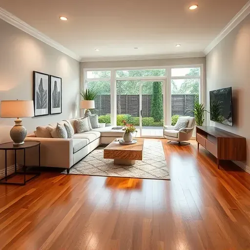 Modern living room in Carrollwood FL with hardwood floors, elegant decor, and natural light highlighting craftsmanship.