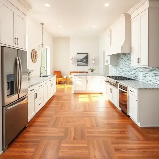Modern kitchen remodel in Kenneth City FL with sleek cabinetry, granite countertops, and stylish glass tile backsplash.