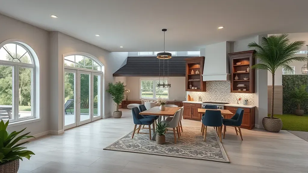 Completed home remodeling interior in Tampa, FL showcasing modern design, open space, and elegant finishes.