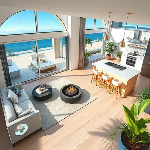 Completed home remodeling in Madeira Beach FL features elegant coastal design with open living area and ocean view.