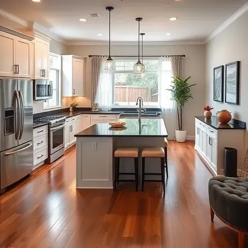 Modern kitchen in Northdale FL featuring high-end appliances, sleek cabinetry, granite countertops, and natural light.