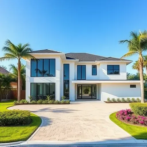 Modern home addition in Tampa FL featuring sleek design, large windows, and lush landscaping under a clear blue sky.