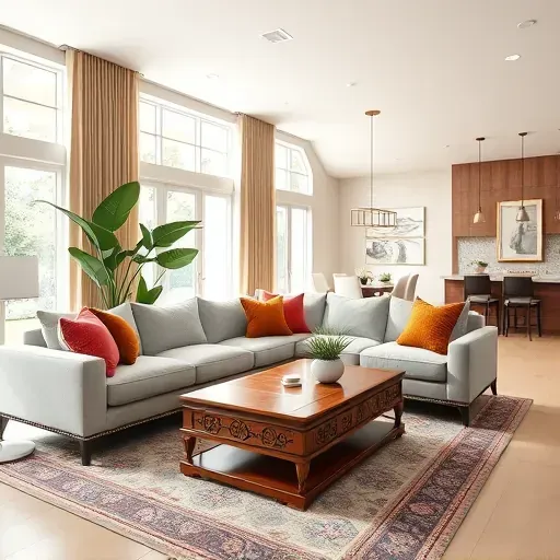 Beautifully renovated living room in Wesley Chapel, FL with modern furnishings, large windows, and inviting decor.