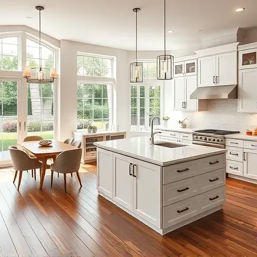 Stunning modern kitchen remodel in Seminole, FL featuring elegant finishes, natural light, and warm wood flooring.