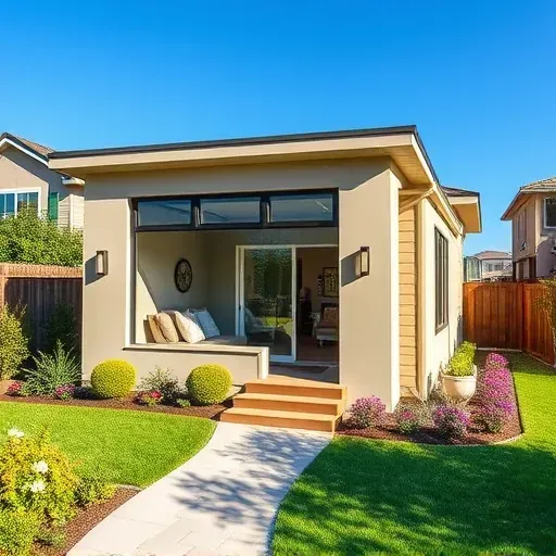 Modern Tampa in-law suite with large windows, stylish landscaping, and elegant exterior finishes in bright daylight