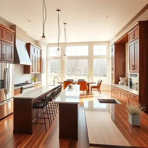 Modern Wesley Chapel kitchen with stainless steel appliances, quartz countertops, and a sunlit dining area.