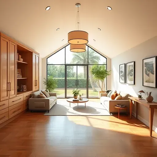 Spacious Tampa attic conversion with large windows, warm wood floors, built-in storage, cozy reading nook, and stylish decor