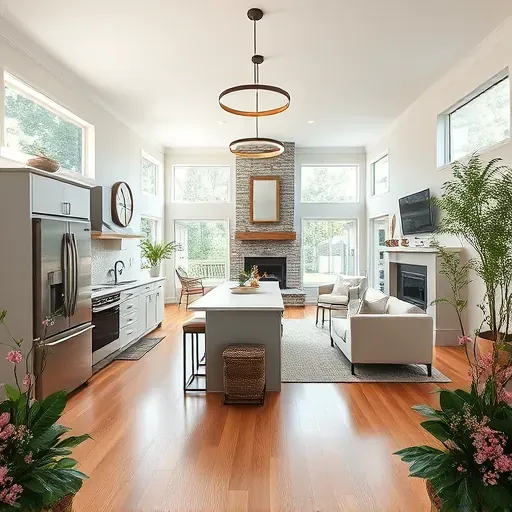 Home remodeling in Zephyrhills FL featuring a modern open floor plan, elegant kitchen, cozy living room, and landscaped yard.