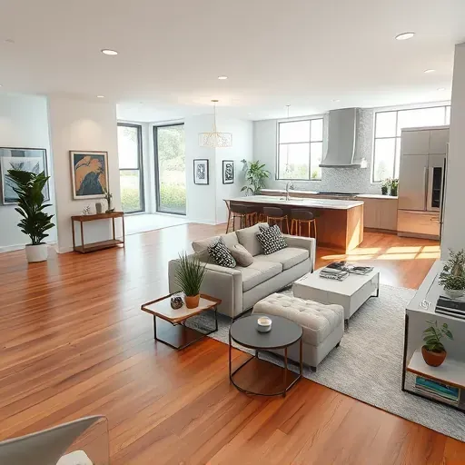 Modern living room remodel in Pinellas Park FL with open floor plan, stylish furniture, and natural light.