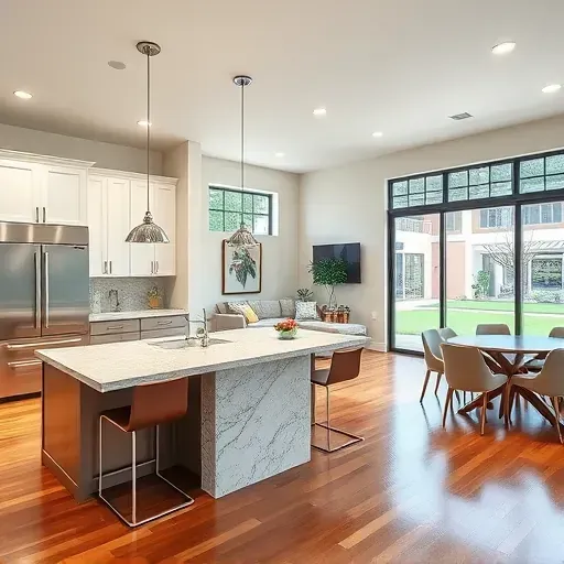 Modern kitchen remodel in Riverview, FL featuring granite countertops, stainless appliances, and hardwood floors.