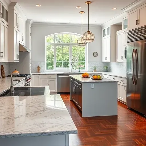 Modern Tampa kitchen remodel with granite countertops, stainless steel appliances, and elegant custom cabinetry.