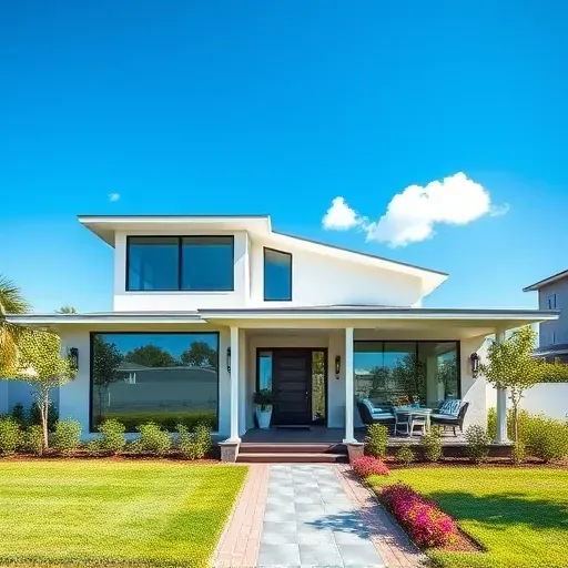 Modern home remodel in St. Petersburg FL features a sleek facade, large windows, inviting porch, and vibrant landscaping.