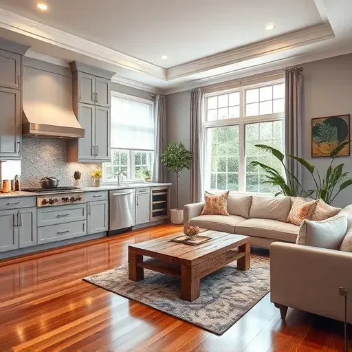 Home remodeling in Zephyrhills FL features a stylish open-concept kitchen and living area with elegant decor.