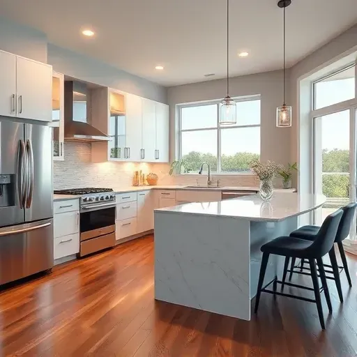 Modern Clearwater kitchen remodel features sleek cabinets, quartz countertops, stainless steel appliances, and natural lighting.