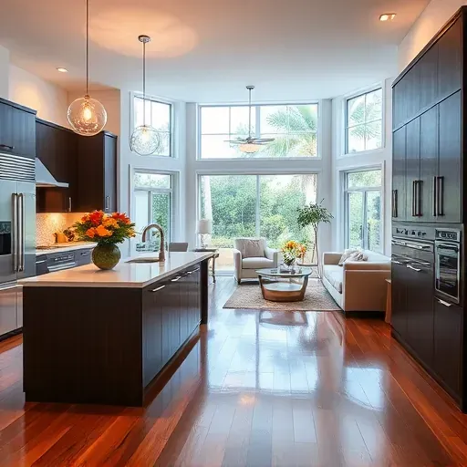 Modern kitchen remodel in New Port Richey, featuring quartz countertops, dark wood cabinetry, and pendant lighting.