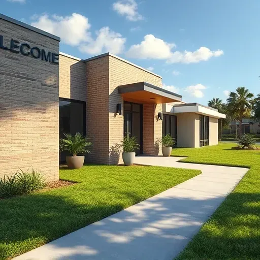 Recently completed modern bump-out addition in Tampa FL with sleek exterior, textured materials, manicured lawn, and inviting entrance