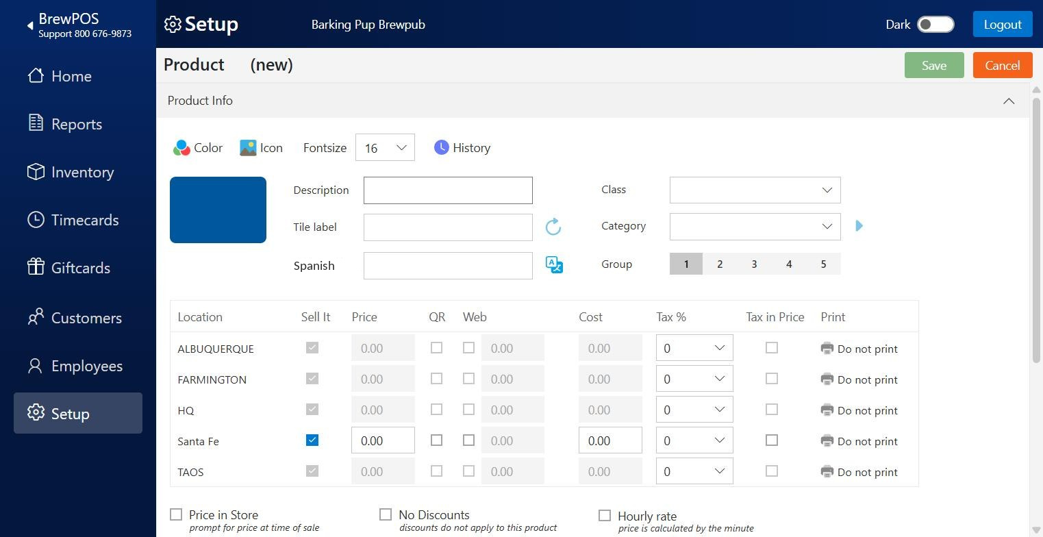 A new, empty product record with every default showing