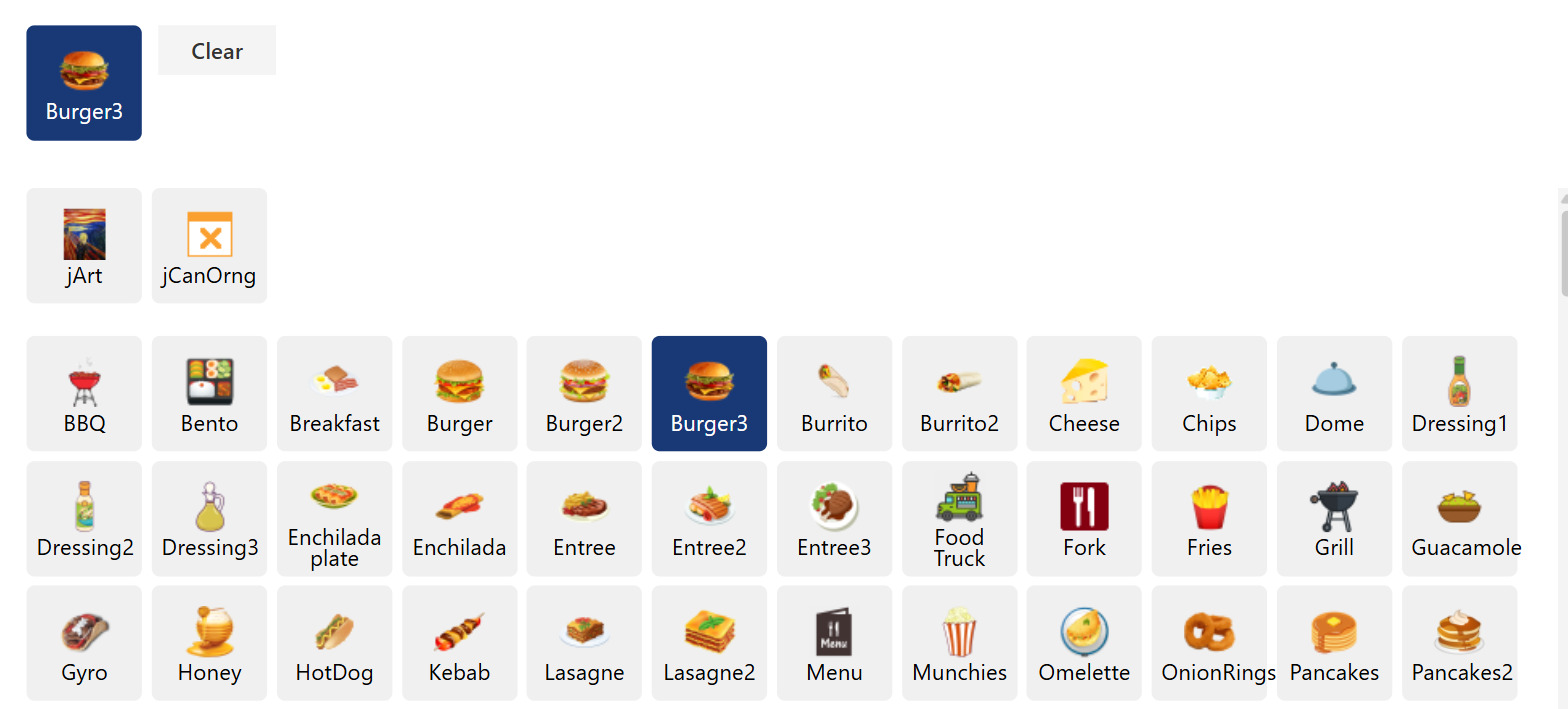 The icon library, searched by name