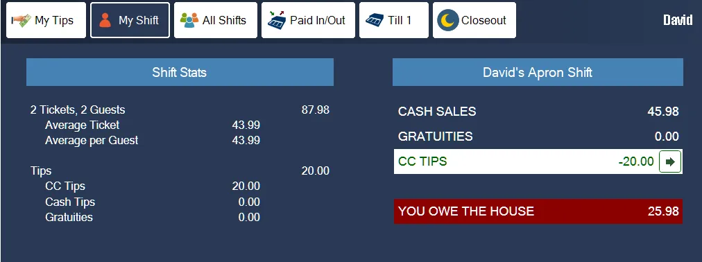 Here David owes the house 25.98