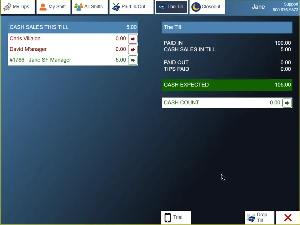 The Till tab. Cash Expected is what should be in the drawer