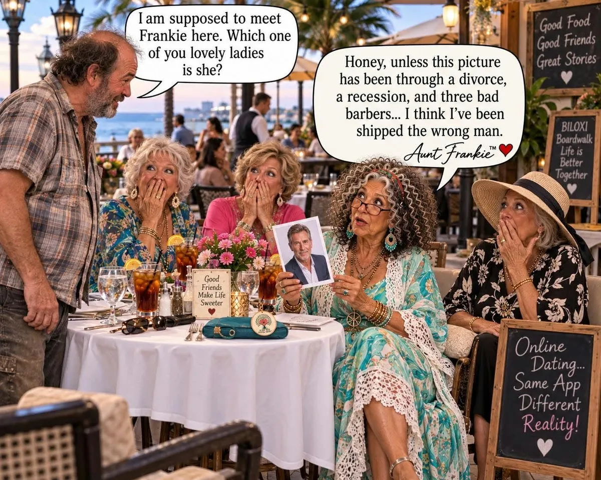 Aunt Frankie and friends at dinner in Biloxi
