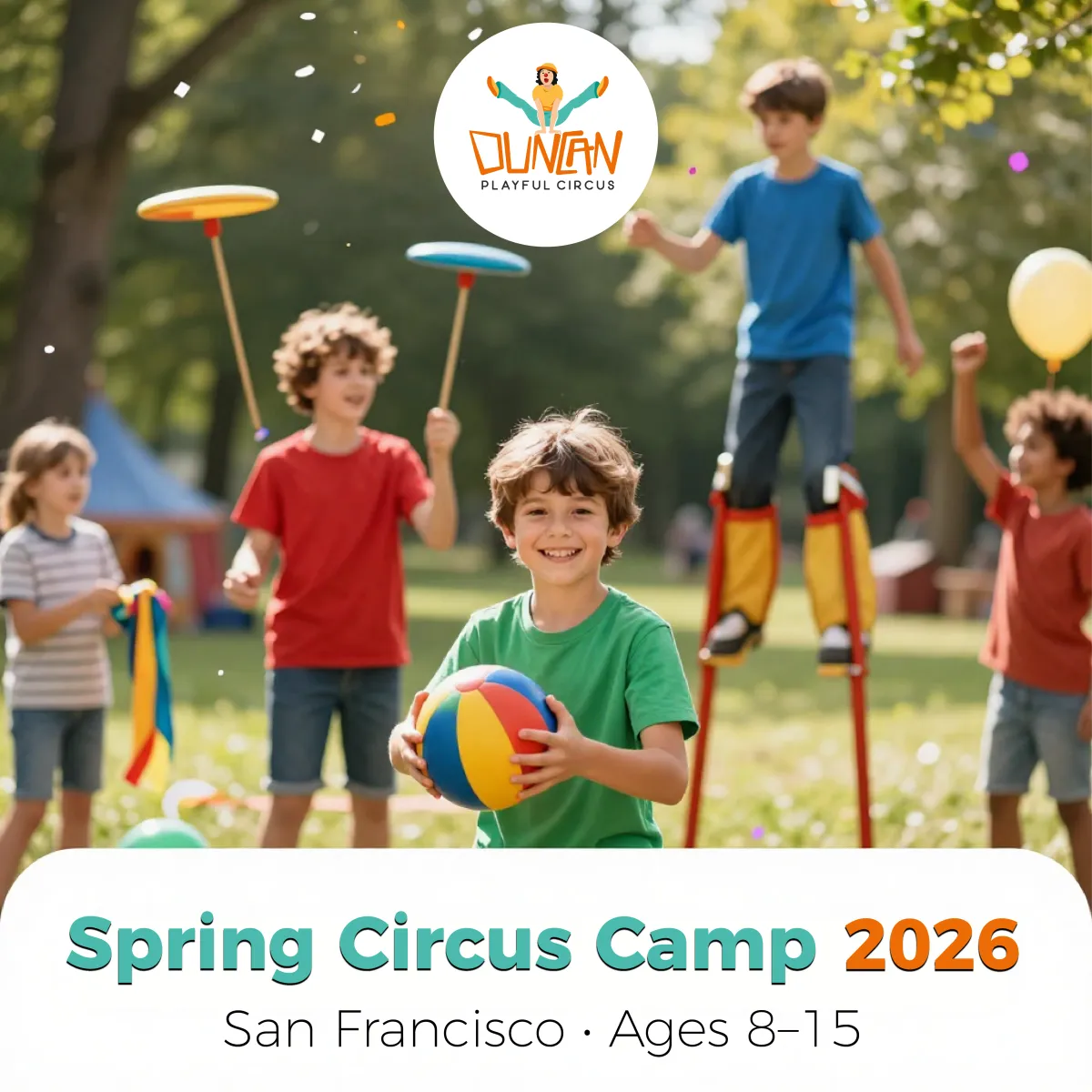 Parents watching a joyful circus camp showcase in a studio