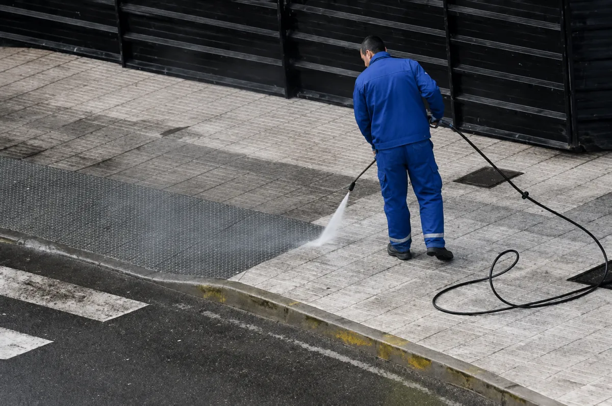 Clean commercial sidewalk after professional pressure washing service by Dowers Power Wash in Olympia Washington