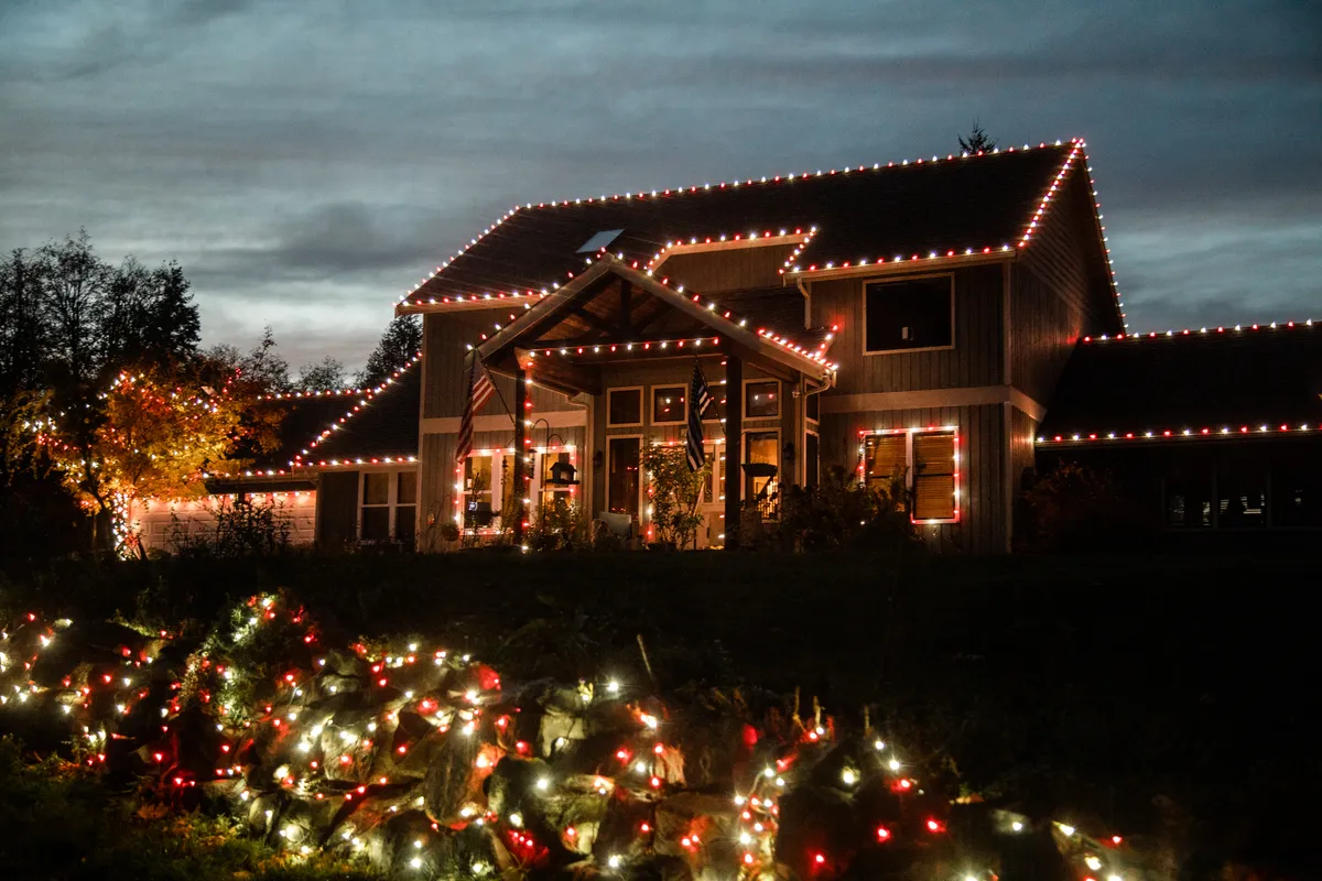 Home with custom Christmas lights installed
