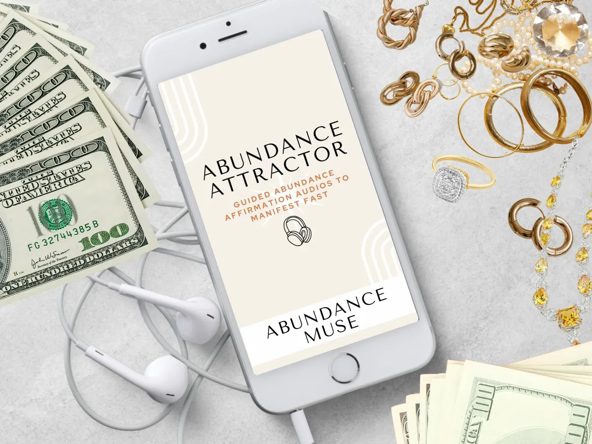 Image of money and jewelry along with the Abundance Attractor Affirmation Audios.