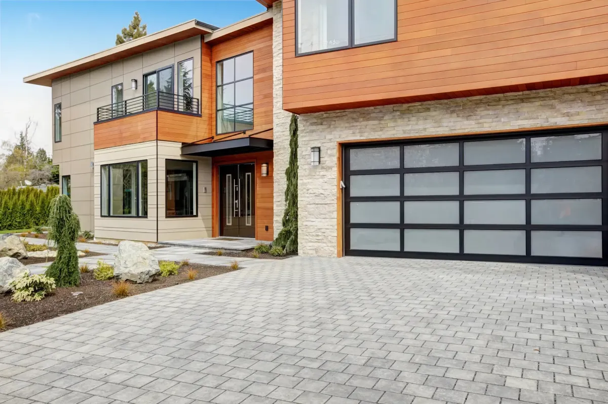 Modern paver driveway installation by West Linn Concrete in West Linn OR.