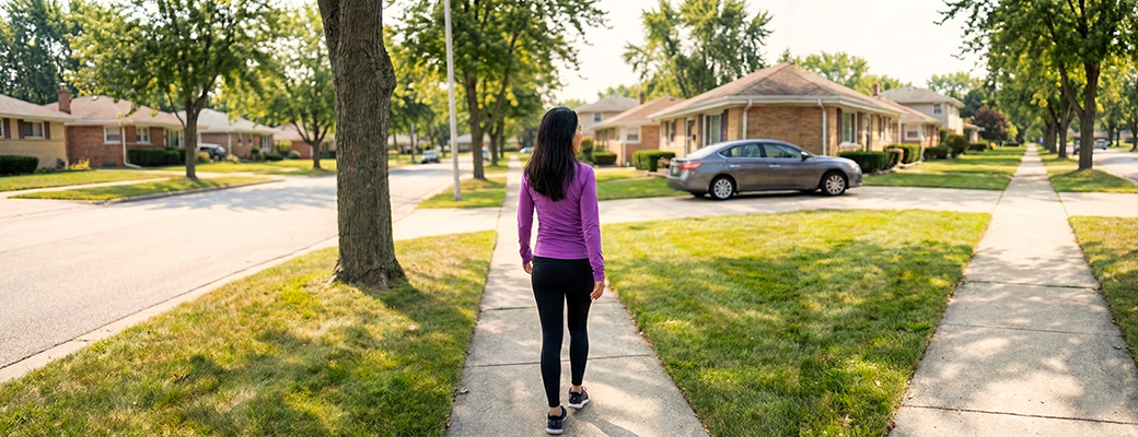 Elle Peñaranda taking a gentle post-meal walk to support energy and metabolism