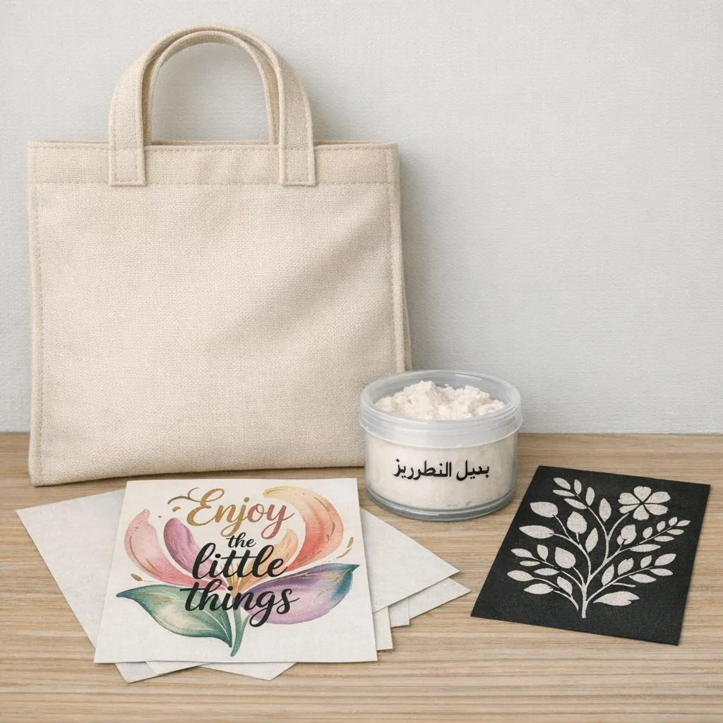 قماش مطبوع بتصميم Fabric Art بألوان بيچ ووردي وذهبي بعد الورشة