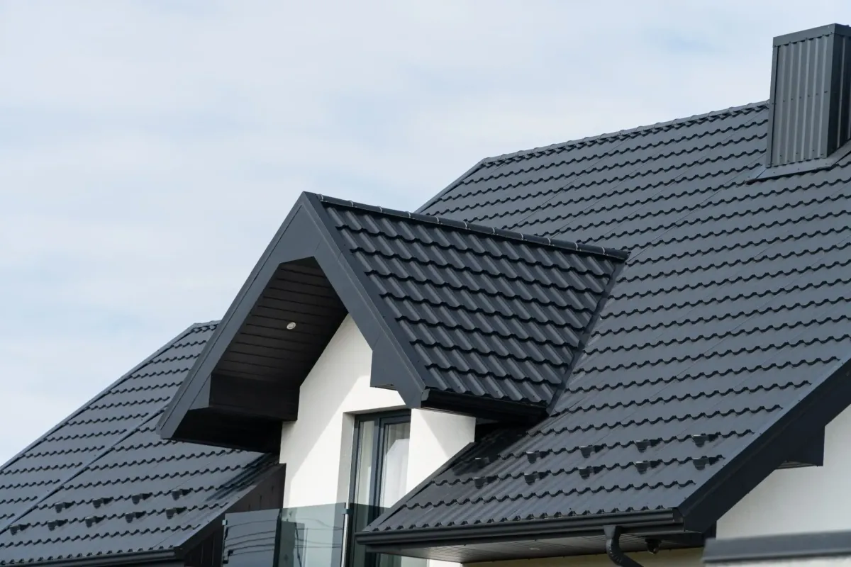 a newly installed metal roof with coating