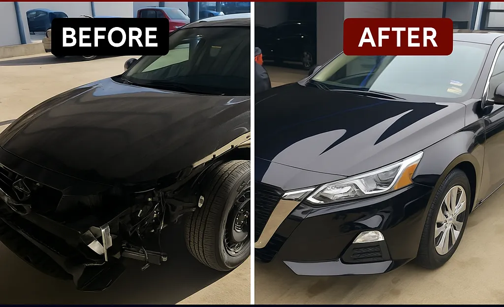 A close up of a front end of a car