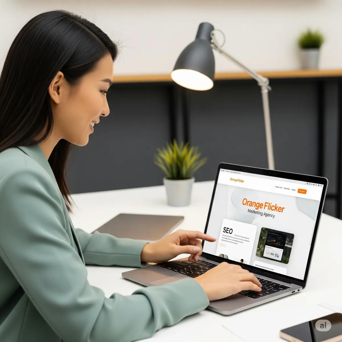 Orange Flicker's holistic branding solution, represented by interconnected glowing digital pathways and a central light column"