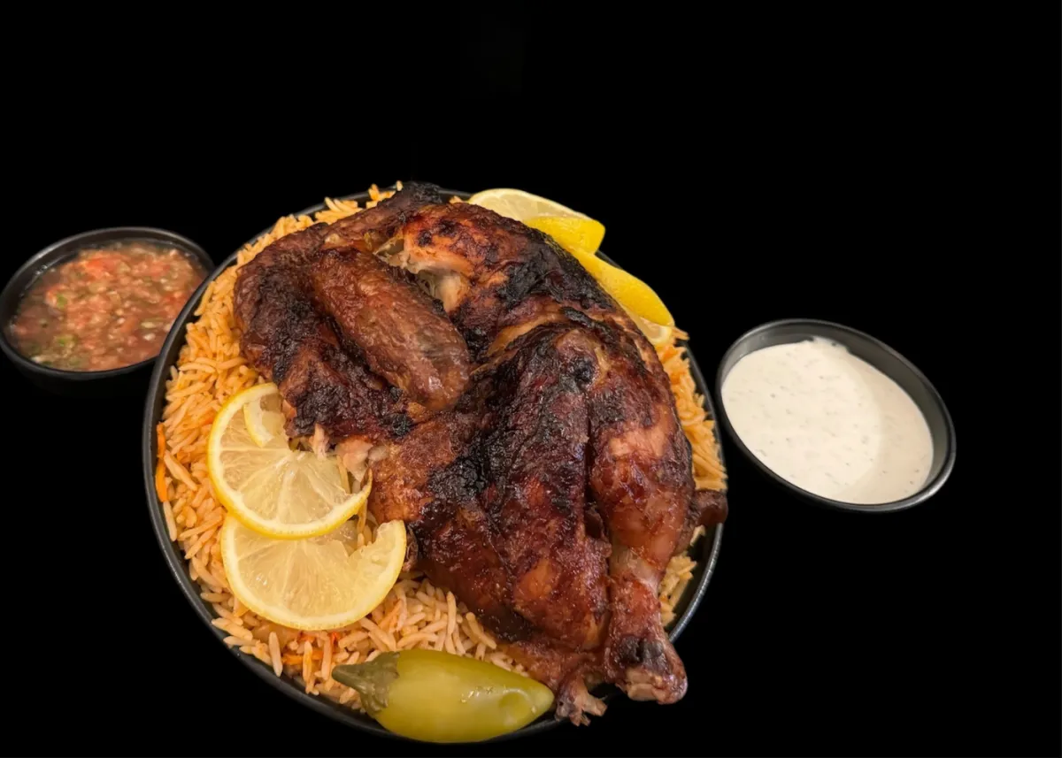 Mandi smoked chicken and rotisserie chicken plate at Town Kitchen