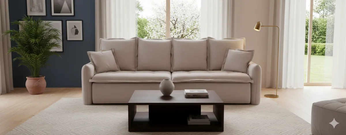 Sofá de 4 lugares em linho para sala de estar sofisticada.