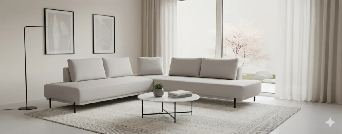 Sofá de 6 lugares em linho para sala de estar sofisticada.