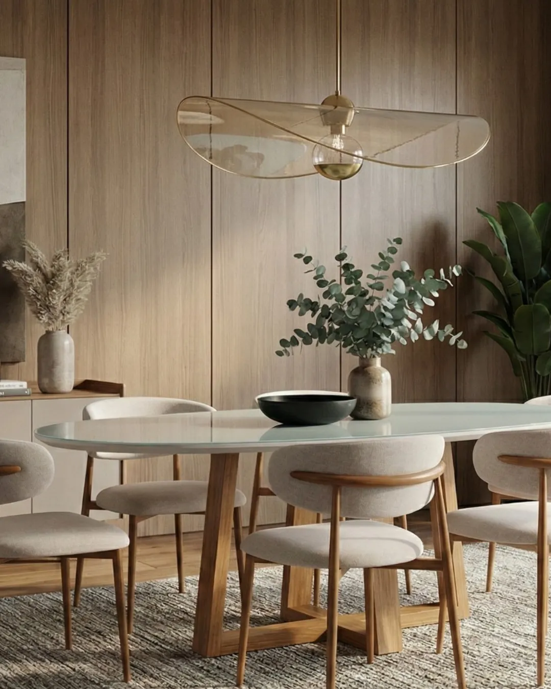 Showroom de sala de estar com sofá de alto padrão e rack de madeira nobre M.Art Móveis.