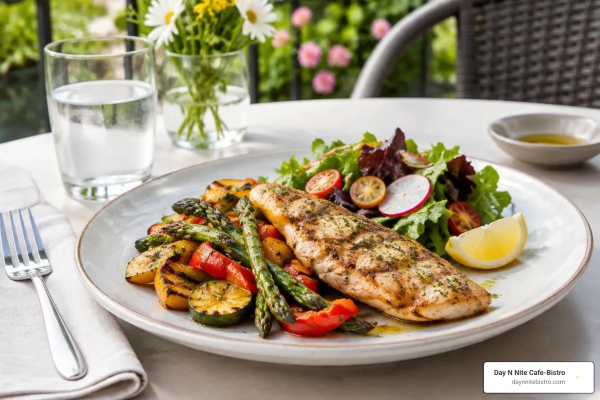 Fresh seasonal New American lunch served at a bistro table