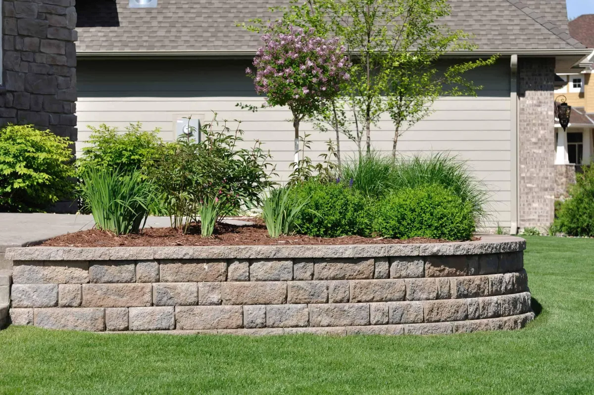 Retaining Wall  with flowerbeds at a Residential Home