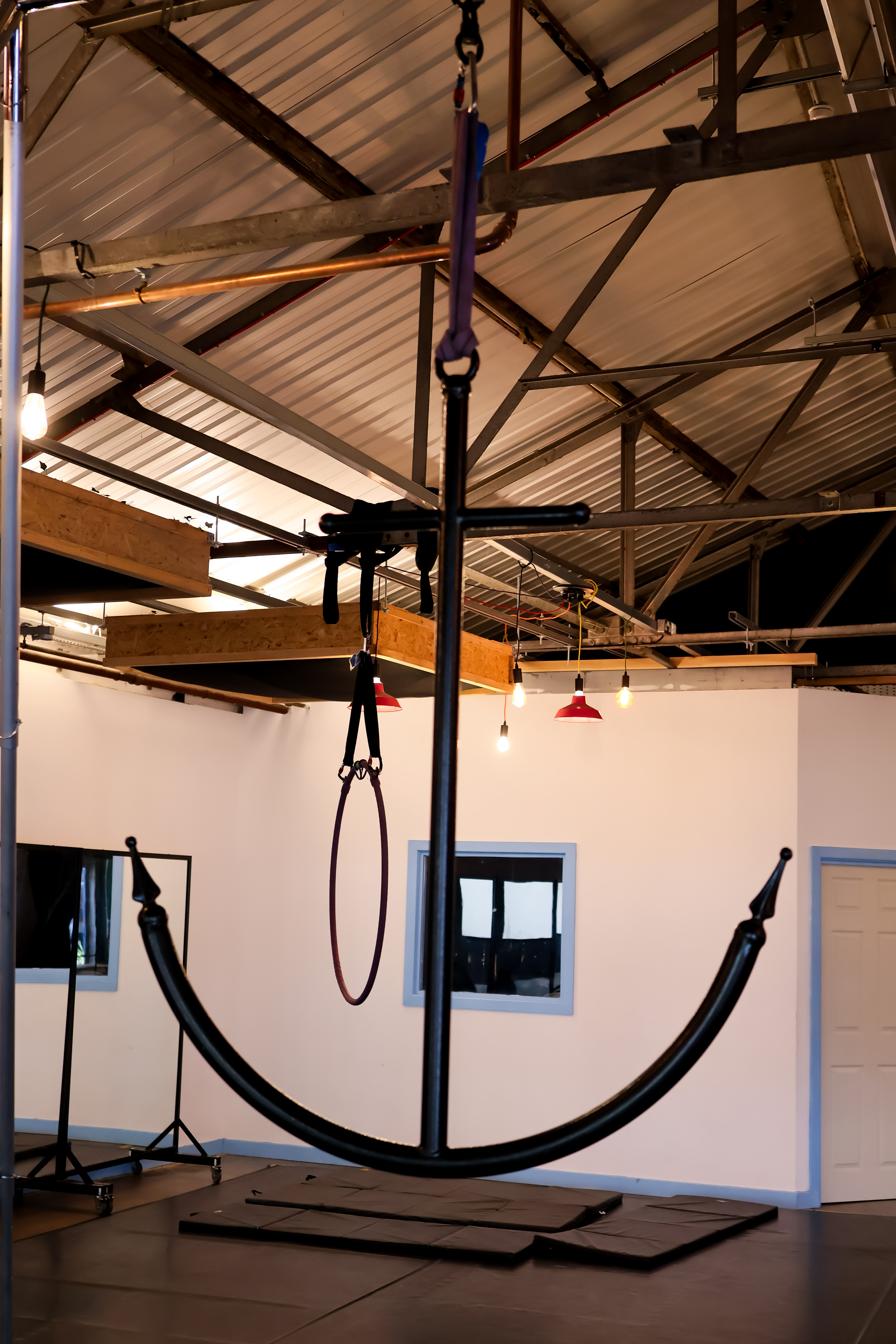 Playful aerial silks acrobat in action