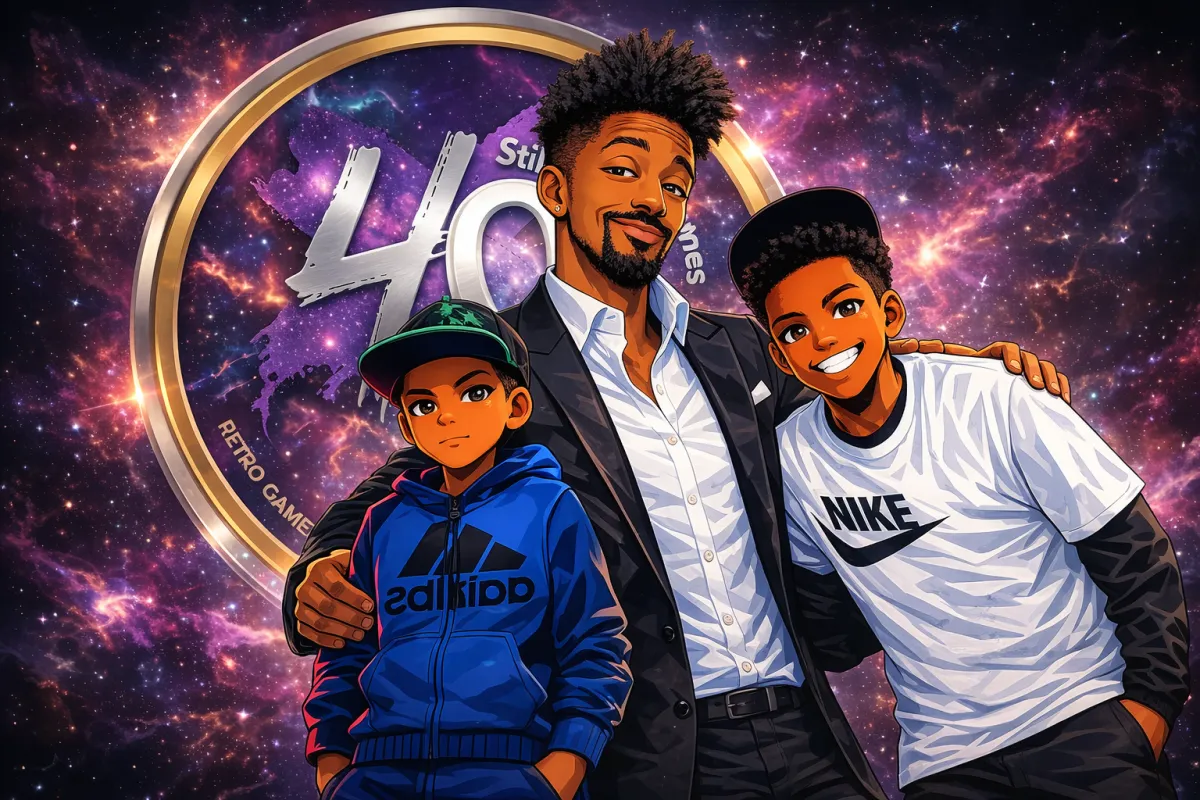 Collector dad with kids opening cards