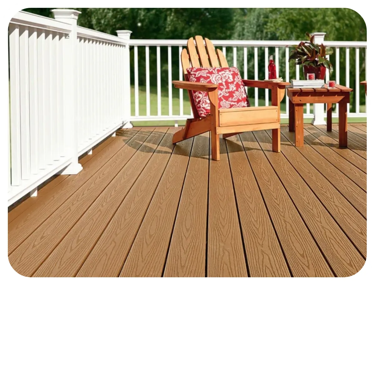 Composite Decking with white Vinyl Rails