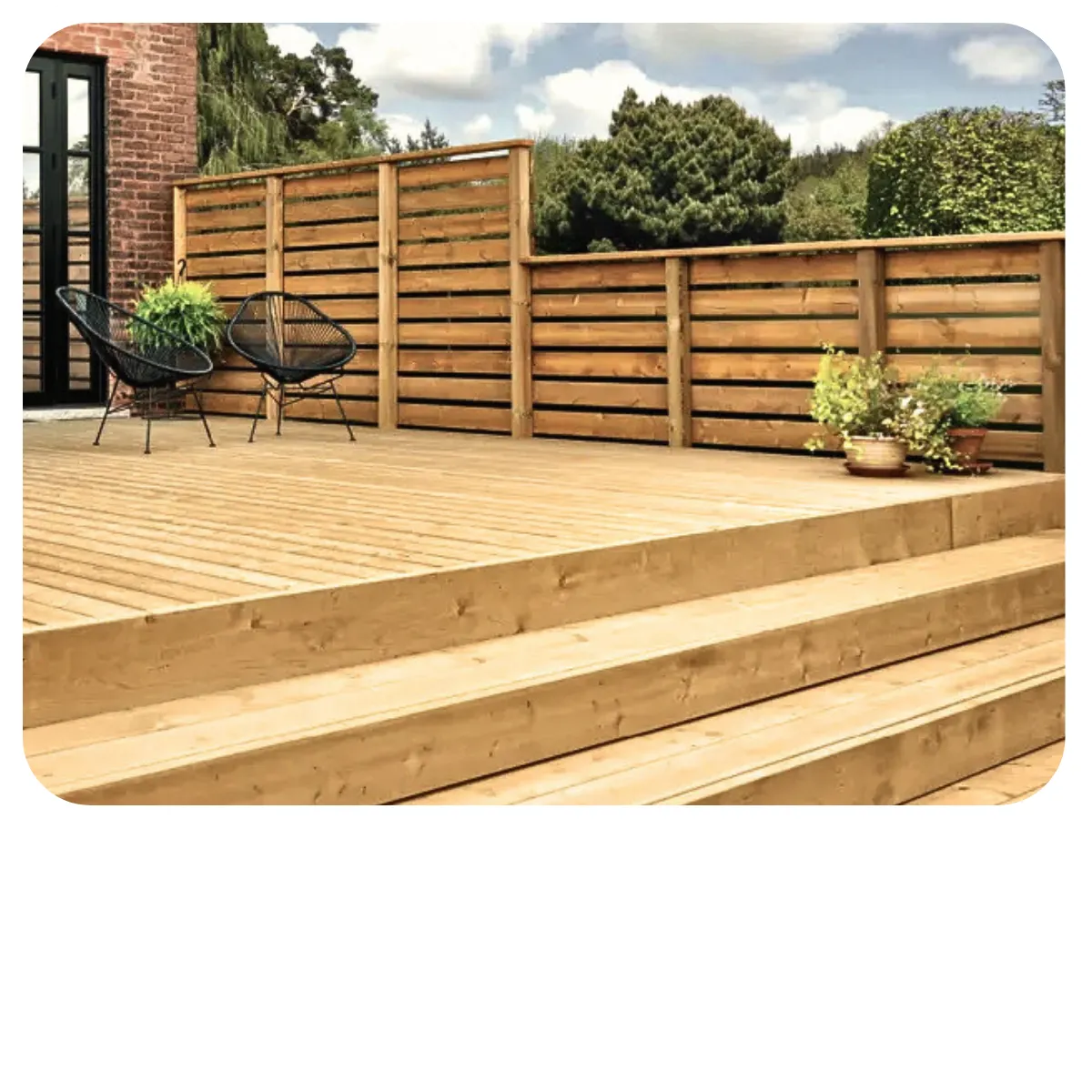 Lumber Decking with Lumber Privacy Wall