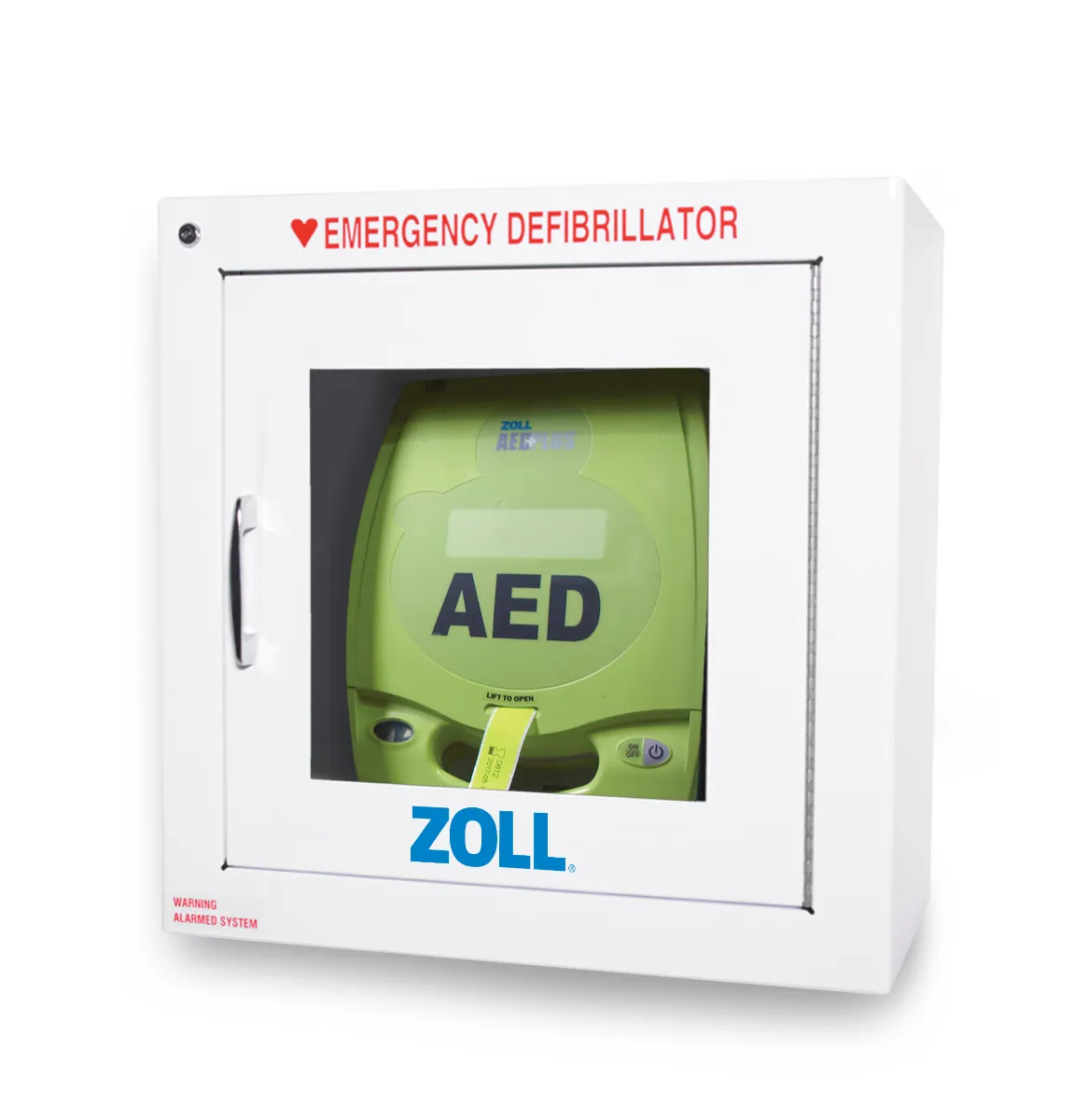 Zll AED Plus inside of white wall cabinet